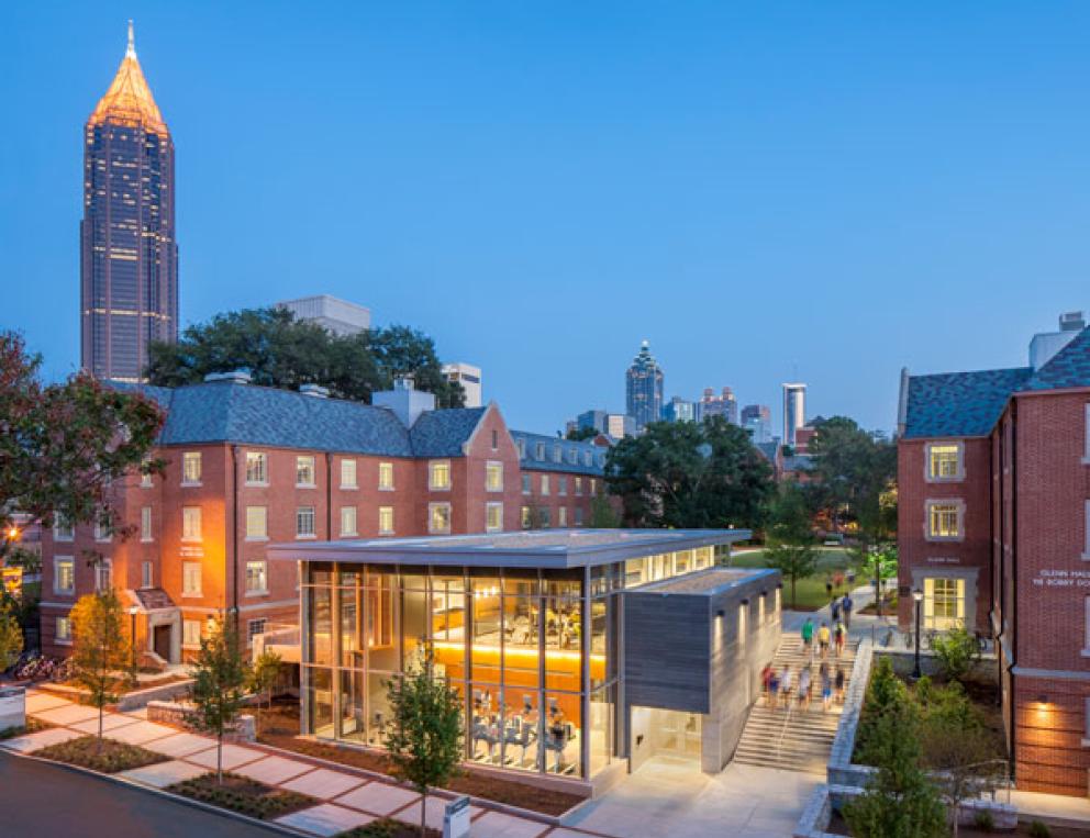 Image of Georgia Tech's campus at night.